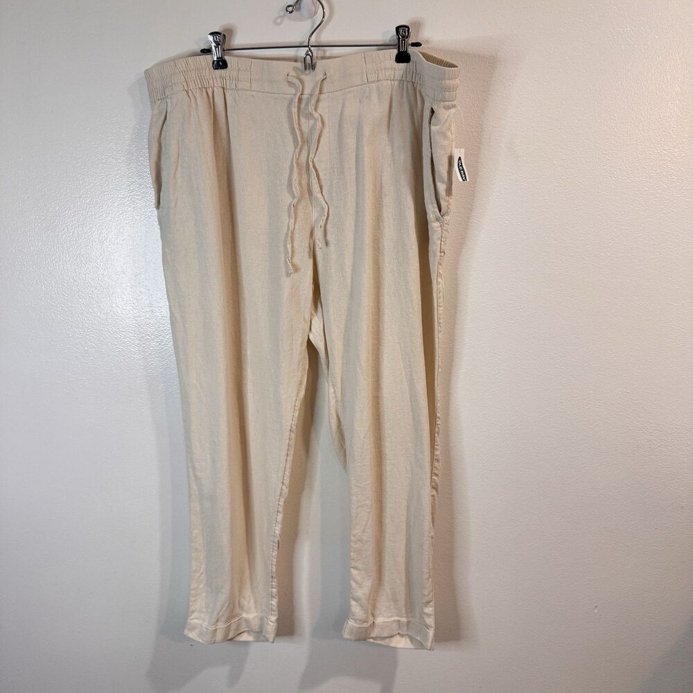 NWT Old Navy Pants XL Pull On Jogger Linen Blend Cream White Beach Lagen